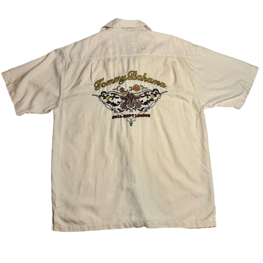 Tommy Bahama Camp Shirt Ivory Silk Men's Large 90s Western Y2K Coastal Resort - Picture 3 of 13